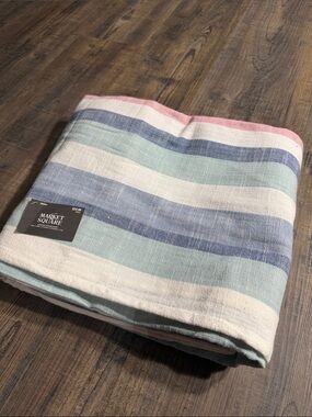 Market Square Striped linen table cloth 70x108”- Pink, Blue, Aqua, Cream